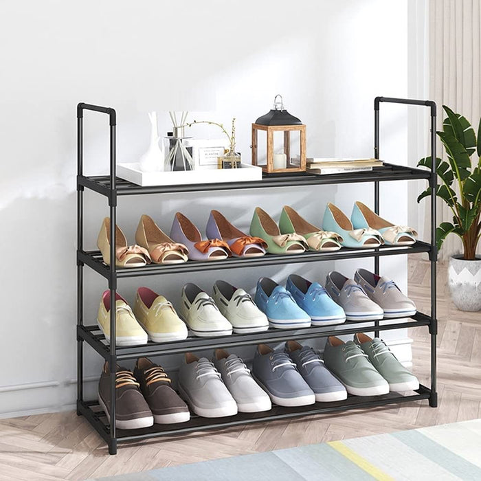 Danoz Direct - 4-Tier Stainless Steel Shoe Rack Storage Organizer to Hold up to 20 Pairs of Shoes (80cm, Black)