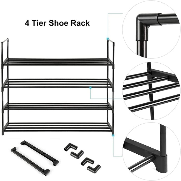 Danoz Direct - 4-Tier Stainless Steel Shoe Rack Storage Organizer to Hold up to 20 Pairs of Shoes (80cm, Black)