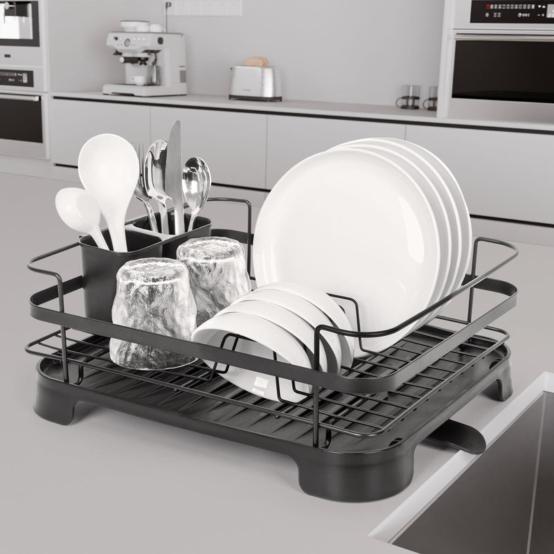 Danoz Kitchen - Steel Frame Dish Drying Rack Durable Steel Frame, Removable Utensil Holder, Compact Size for Small Kitchens & Apartments