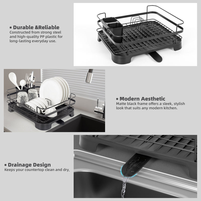 Danoz Kitchen - Steel Frame Dish Drying Rack Durable Steel Frame, Removable Utensil Holder, Compact Size for Small Kitchens & Apartments