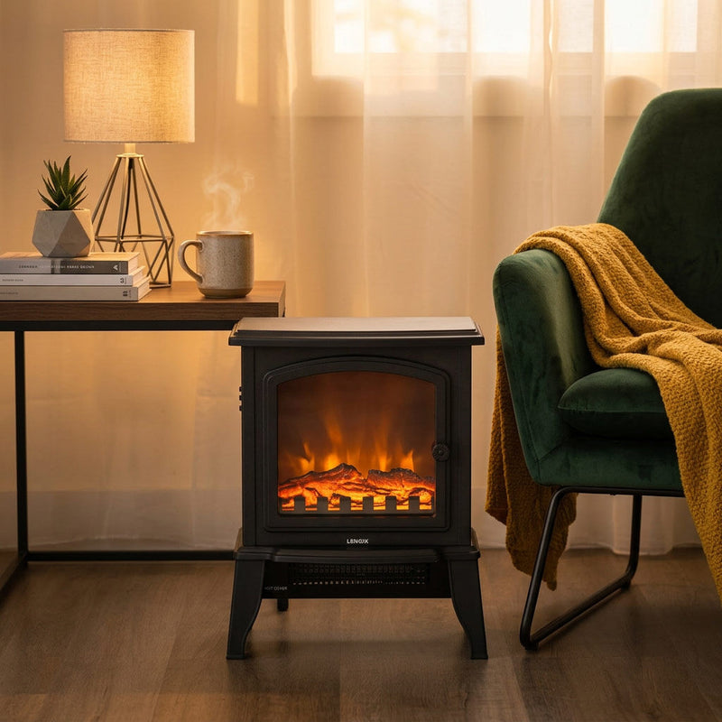 Danoz HeatingSmart - Electric 1000W to 2000W Fireplace Heater with Realistic Log Flame Display