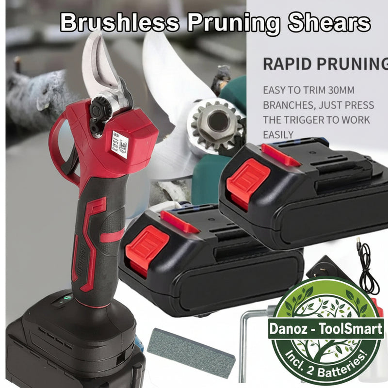 Danoz ToolSmart - 30mm Electric Pruning Shears with 2 Batteries, Cordless Brushless Secateur For Makita 18V Battery