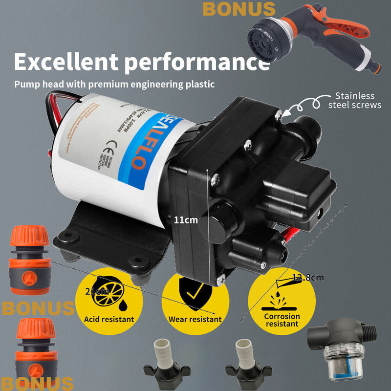 Danoz Camping ⛺ 12V SEALFLO Water Pump High Pressure Self-priming rv Camping Boat 70PSI 11.3L/M
