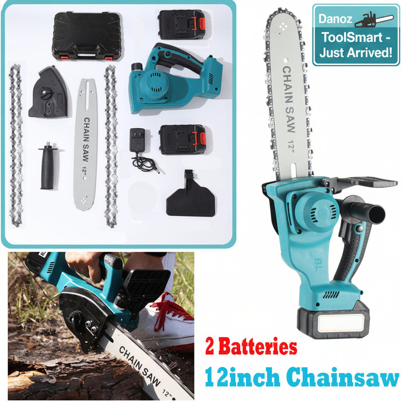 12-inch chainsaw with accessories on a white background
