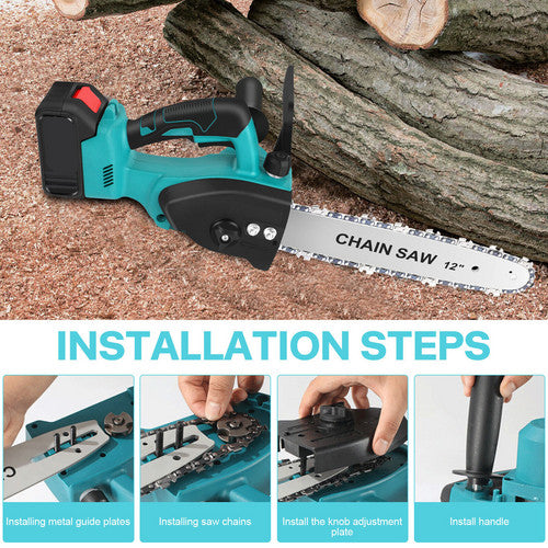 Danoz ToolSmart 12" Brushless Cordless Electric Chainsaw 🪥 | 2 Batteries & 2 Chains Included | 8000RPM | Tool-Free Chain Tension | Makita 18V Compatible | Lightweight & Ergonomic!
