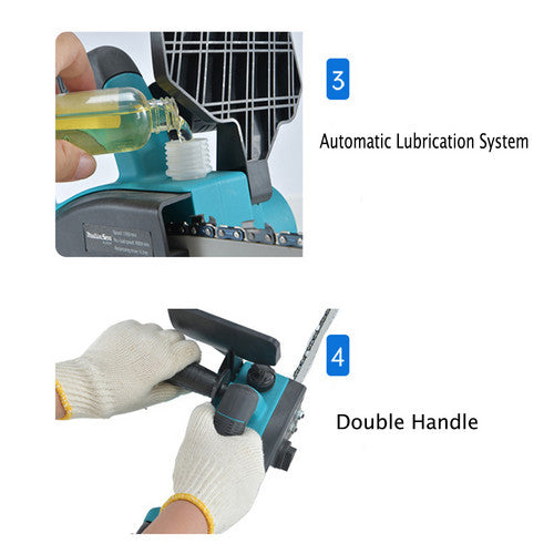 Danoz ToolSmart 12" Brushless Cordless Electric Chainsaw 🪥 | 2 Batteries & 2 Chains Included | 8000RPM | Tool-Free Chain Tension | Makita 18V Compatible | Lightweight & Ergonomic!