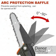 Arc protection baffle with chain saw design on a white background
