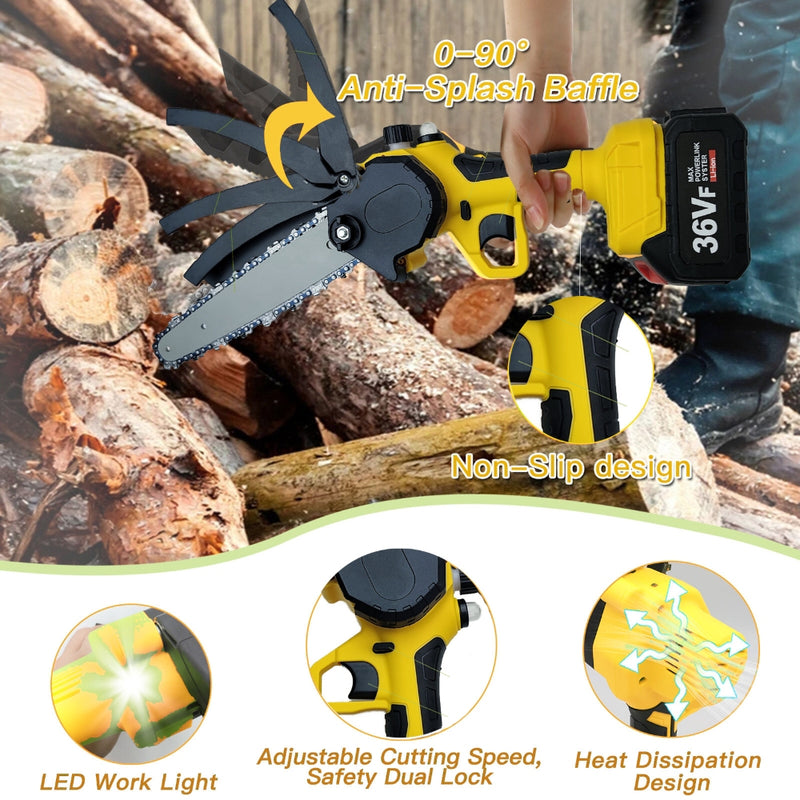 Danoz ToolSmart - 36V 8" Mini Cordless Electric Chainsaw 2XBattery 36V Wood Cutter Rechargeable