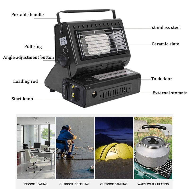 Danoz HeatingSmart - Portable Camping Gas Heater Outdoor Heating Stove Gas Baking Hunting Warmer AU black