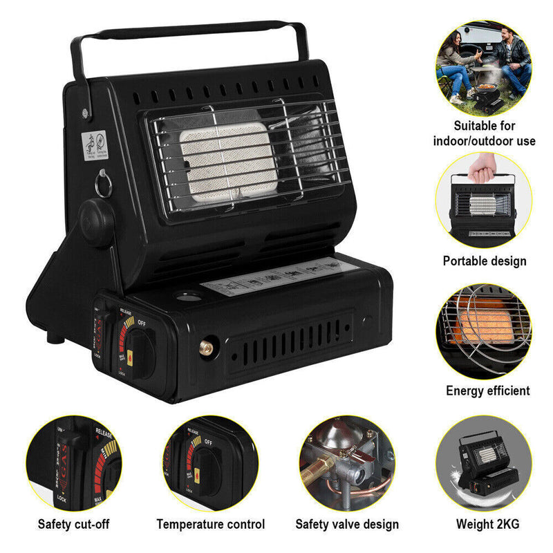 Danoz HeatingSmart - Portable Camping Gas Heater Outdoor Heating Stove Gas Baking Hunting Warmer AU black