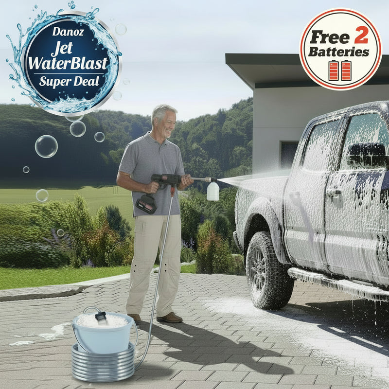 Ultimate convenience and power with Danoz Jet WaterBlast - 88V Cordless Electric High Pressure Washer! plus Free, 2 x Batteries.