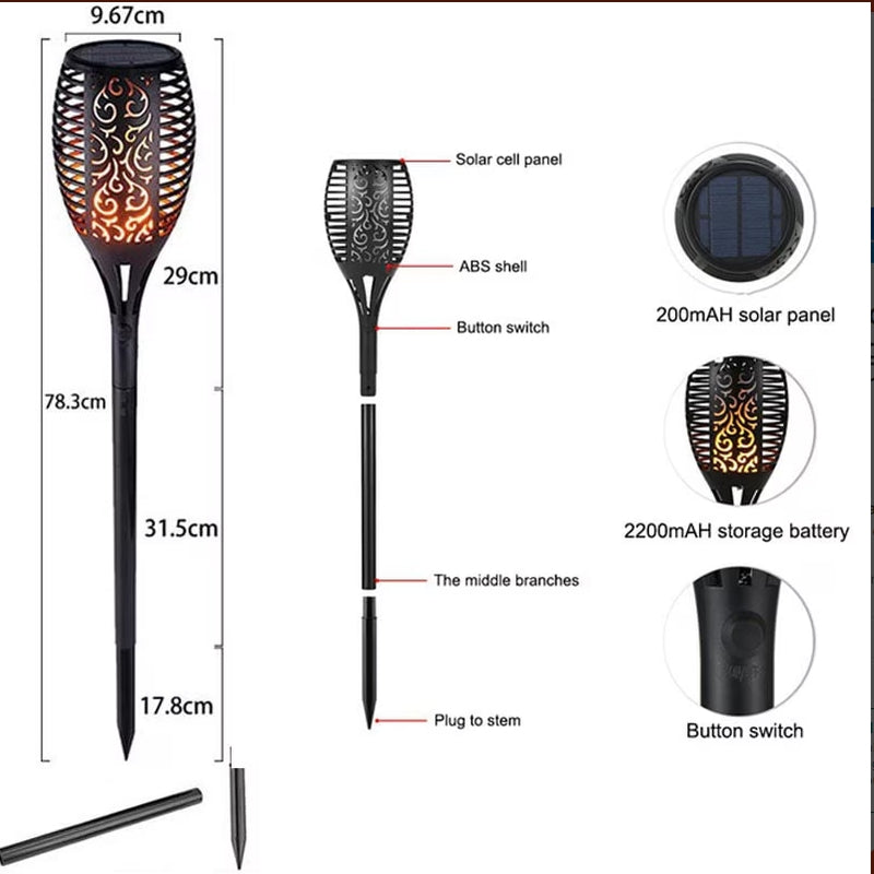 Danoz Direct - Solar Outdoor Lights Decorative Torch Light Garden Path Decoration LED Camping Ornaments