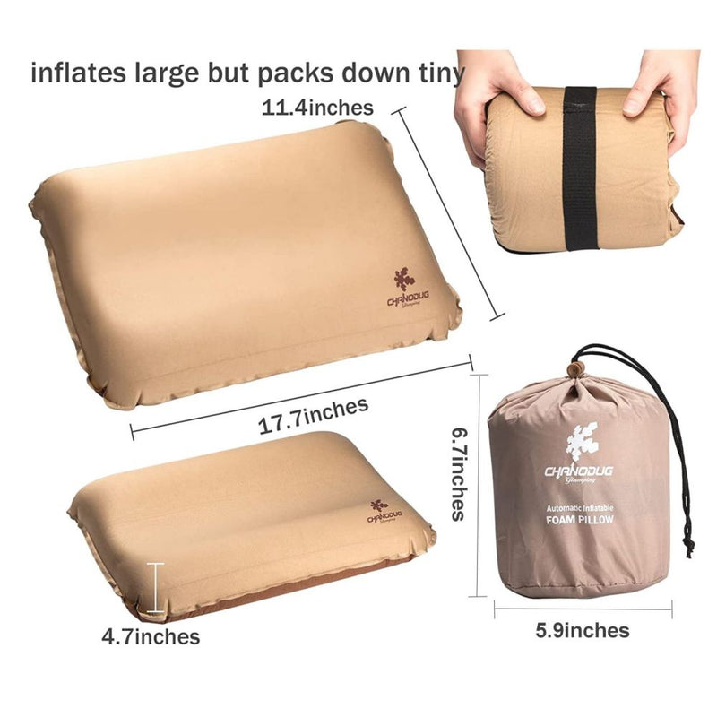Danoz Direct - Self Inflating Camping Pillow with Ergonomic 3D Support - Gold