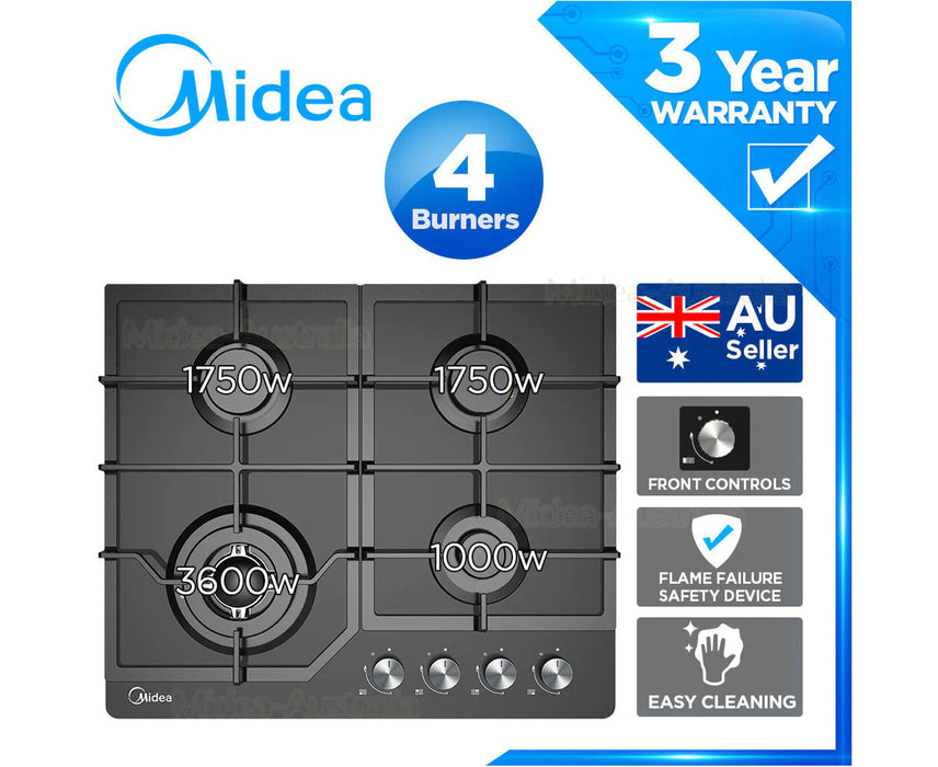 Danoz Appliances - Gas Glass Cooktop 60cm Black