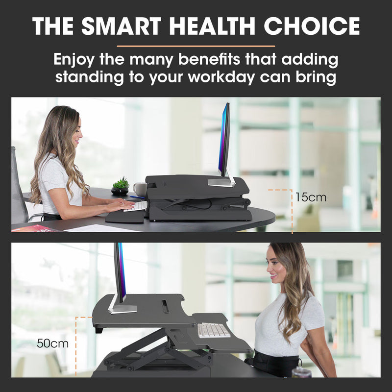 Danoz Direct - Fortia Desk Riser 90cm Wide Adjustable Sit to Stand for Dual Monitor, Keyboard, Laptop, Black