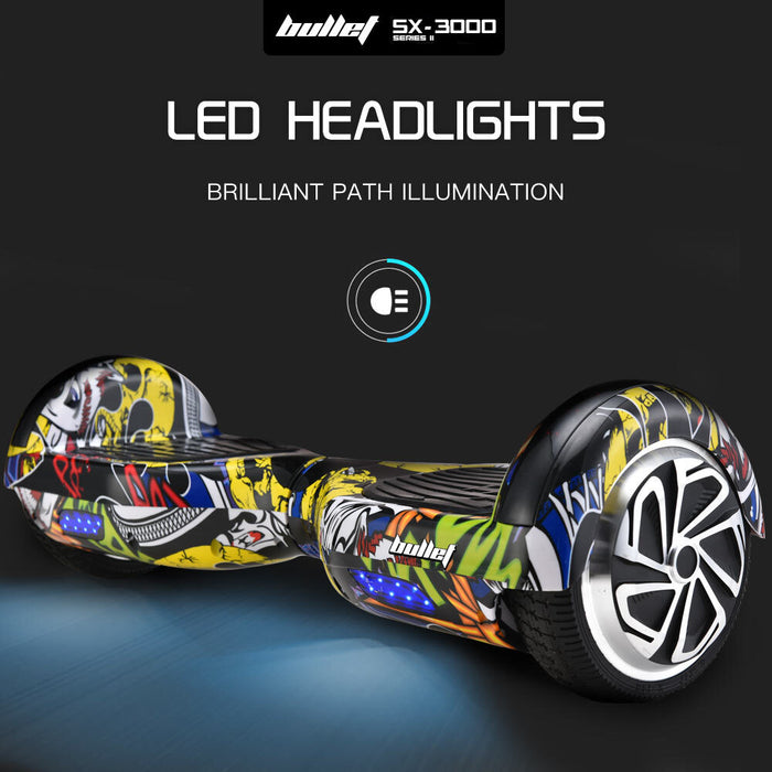 Danoz Sports - BULLET Electric Hoverboard Scooter 6.5 Inch Wheels, Colour LED Lighting, Carry Bag, Gen III Hiphop design - Incl. Delivery