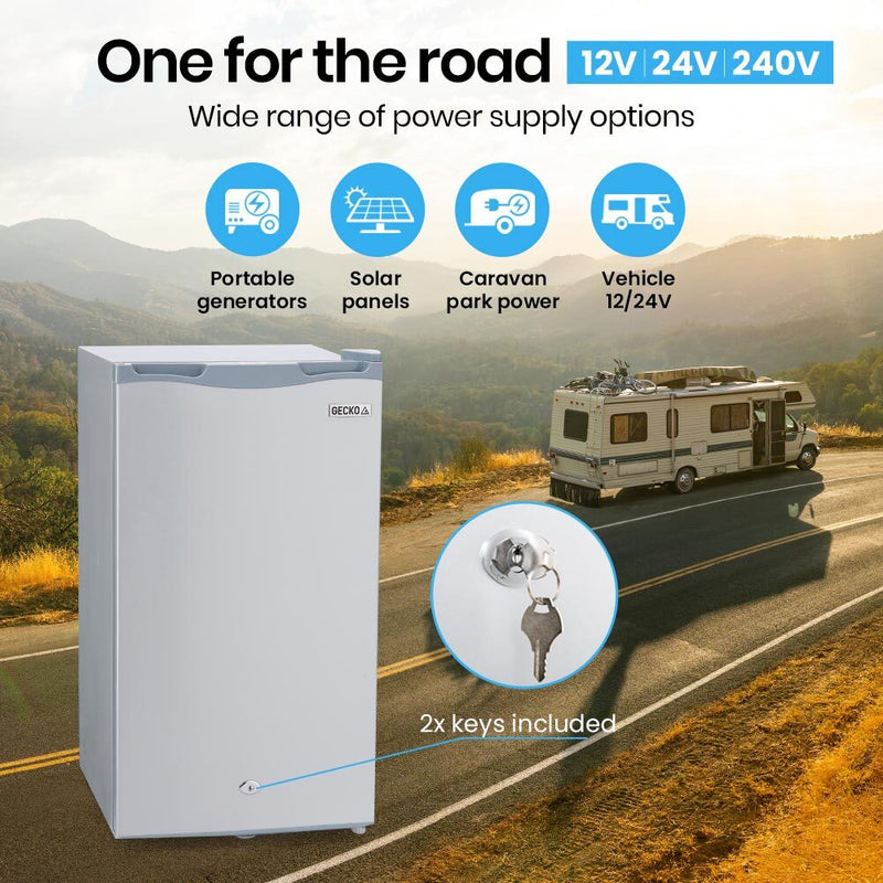 Danoz Direct - GECKO 95L Portable Upright Fridge Freezer Camping Caravans Bar Fridges Refrigerator 12V/24V/240V