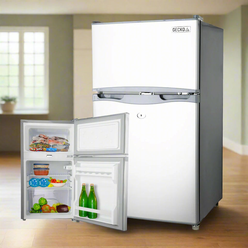 Danoz Direct - GECKO 95L Portable Fridge Freezer Camping Motorhome Caravan Upright Fridges 12V/24V/240V, Silver