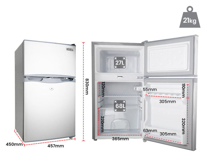 Danoz Direct - GECKO 95L Portable Fridge Freezer Camping Motorhome Caravan Upright Fridges 12V/24V/240V, Silver