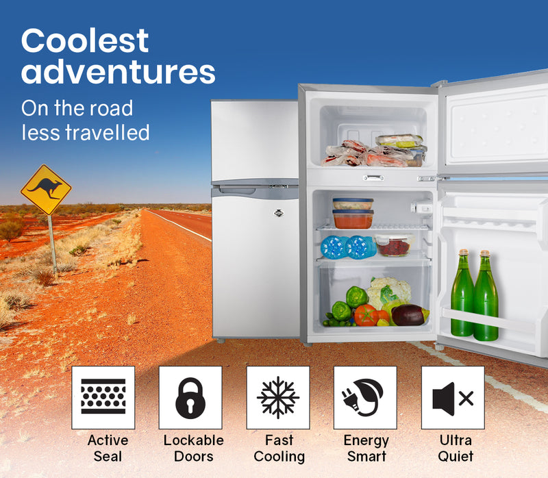 Danoz Direct - GECKO 95L Portable Fridge Freezer Camping Motorhome Caravan Upright Fridges 12V/24V/240V, Silver