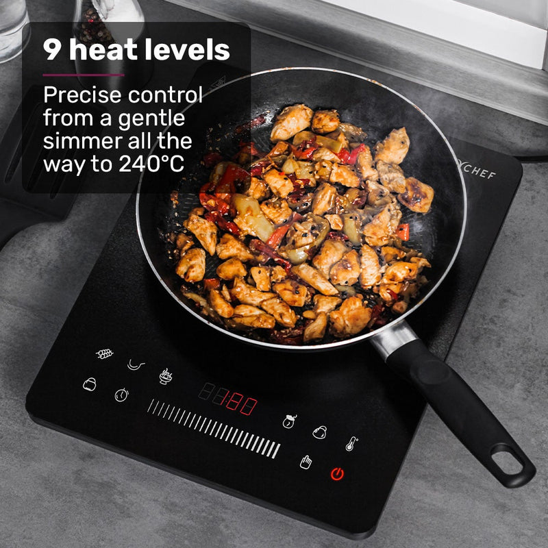 Danoz EUROCHEF Induction Cooktop, 2000W, 9 Heat Levels, Fast Electric Portable Cooker, Touch Controls with Slider