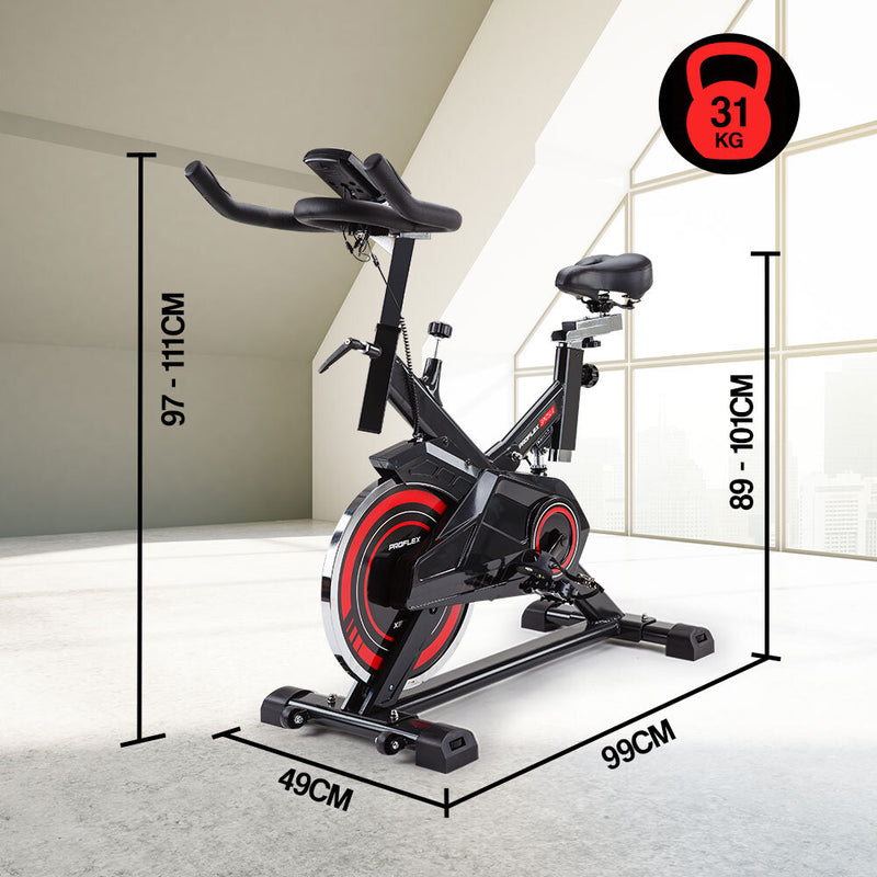 Danoz Direct - PROFLEX Commercial Spin Bike Flywheel Exercise Home Workout Gym - Red