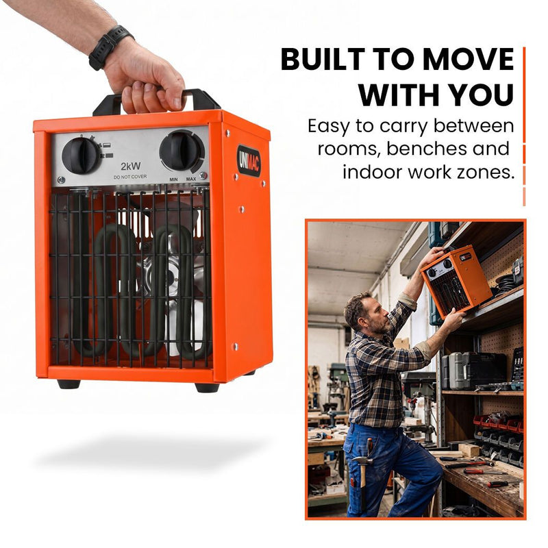 Danoz HeatingSmart 🔥 Unimac 2kW Industrial Fan Heater | Compact Box Design for Workshop & Garage