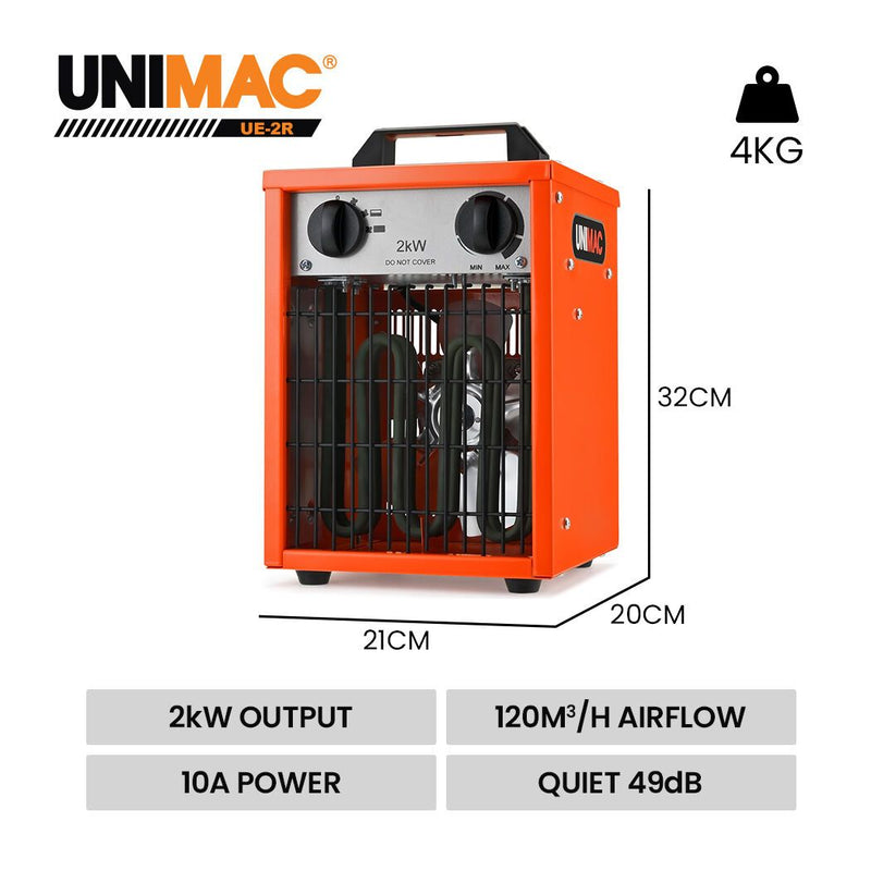 Danoz HeatingSmart 🔥 Unimac 2kW Industrial Fan Heater | Compact Box Design for Workshop & Garage
