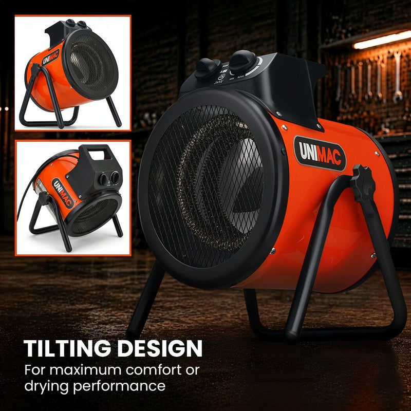 Danoz HeatingSmart 🔥 | UNIMAC 3kW Industrial Fan Heater | 15A Plug | 280m³/h Airflow | 3 Heat Modes | Workshop & Garage | Free Postage!