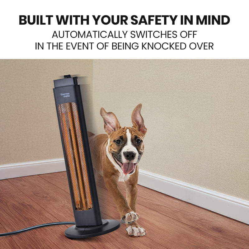 Danoz Direct - THERMOMATE Electric Heater Indoor or Outdoor, 1200W, 2 Radiant Heat Settings, Oscillating, Safety Tipping Shut Off