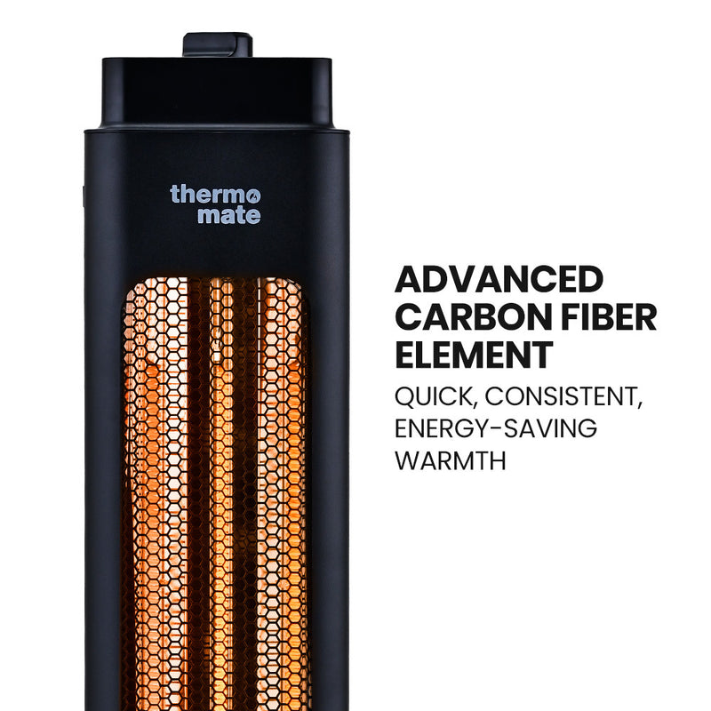 Danoz Direct - THERMOMATE Electric Heater Indoor or Outdoor, 1200W, 2 Radiant Heat Settings, Oscillating, Safety Tipping Shut Off