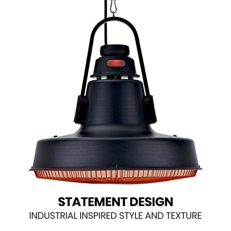 Danoz Direct - THERMOMATE 1500W Hanging Outdoor Electric Patio Heater, Radiant Carbon Fiber Element, with Remote Control