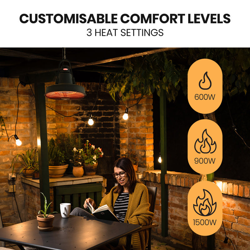 Danoz Direct - THERMOMATE 1500W Hanging Outdoor Electric Patio Heater, Radiant Carbon Fiber Element, with Remote Control