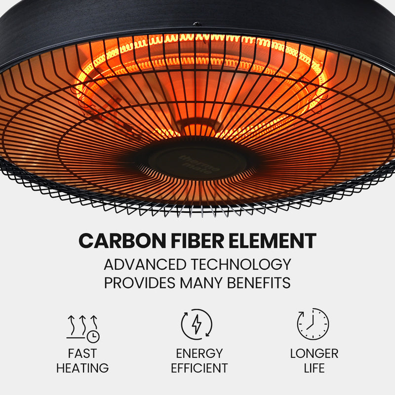 Danoz Direct - THERMOMATE 1500W Hanging Outdoor Electric Patio Heater, Radiant Carbon Fiber Element, with Remote Control