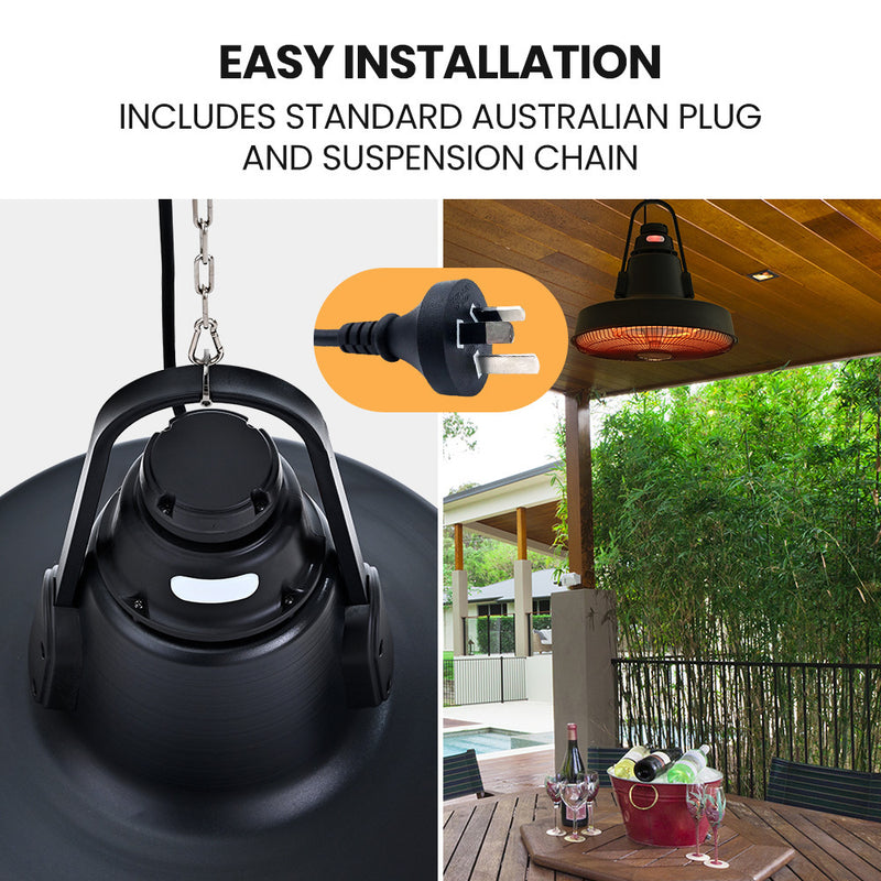 Danoz Direct - THERMOMATE 1500W Hanging Outdoor Electric Patio Heater, Radiant Carbon Fiber Element, with Remote Control