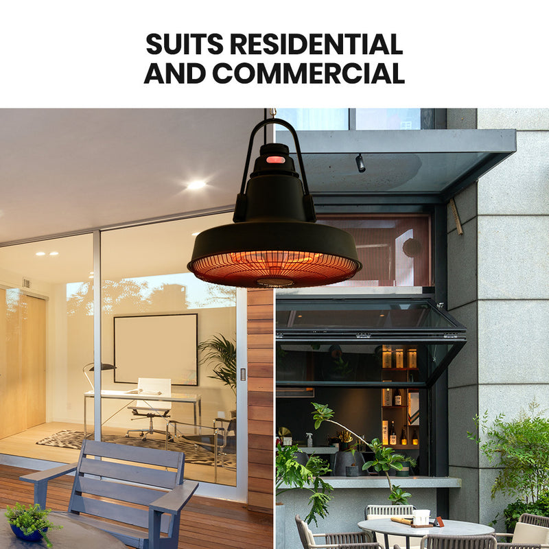 Danoz Direct - THERMOMATE 1500W Hanging Outdoor Electric Patio Heater, Radiant Carbon Fiber Element, with Remote Control