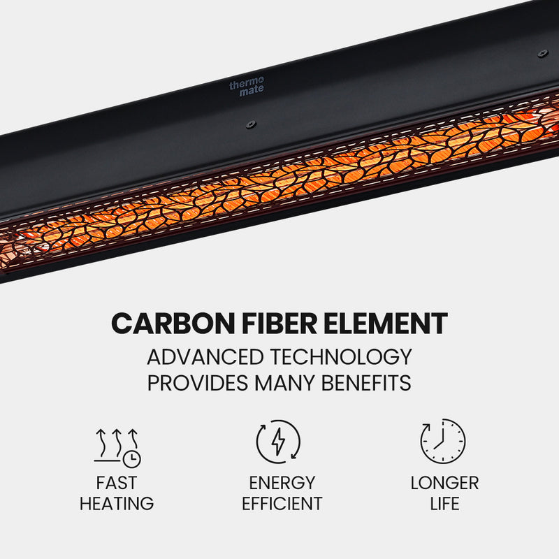 Experience efficient warmth outdoors with Danoz Direct THERMOMATE 2000W Electric Outdoor Strip Heater. Featuring a durable carbon fiber heating element