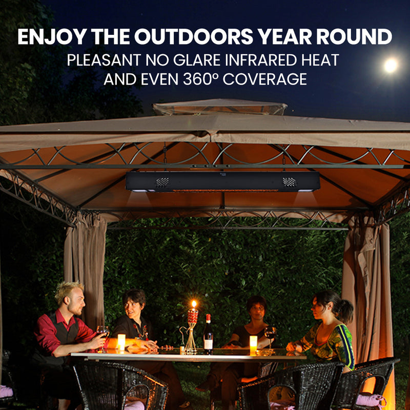 Experience efficient warmth outdoors with Danoz Direct THERMOMATE 2000W Electric Outdoor Strip Heater. Featuring a durable carbon fiber heating element