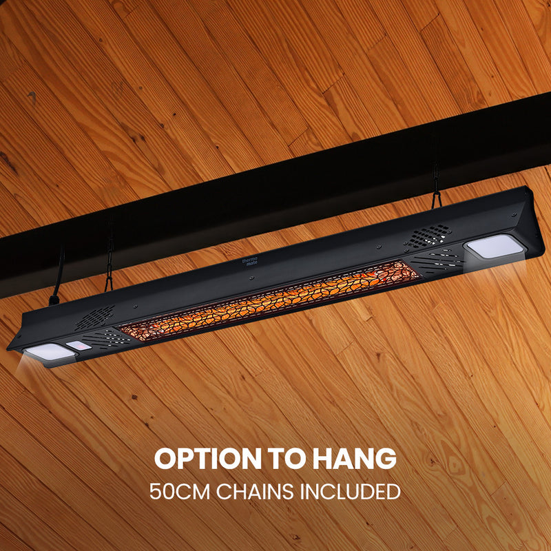 Experience efficient warmth outdoors with Danoz Direct THERMOMATE 2000W Electric Outdoor Strip Heater. Featuring a durable carbon fiber heating element