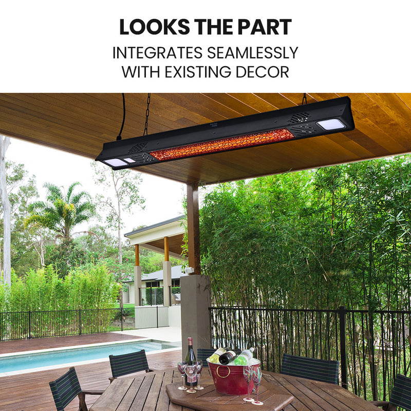 Experience efficient warmth outdoors with Danoz Direct THERMOMATE 2000W Electric Outdoor Strip Heater. Featuring a durable carbon fiber heating element