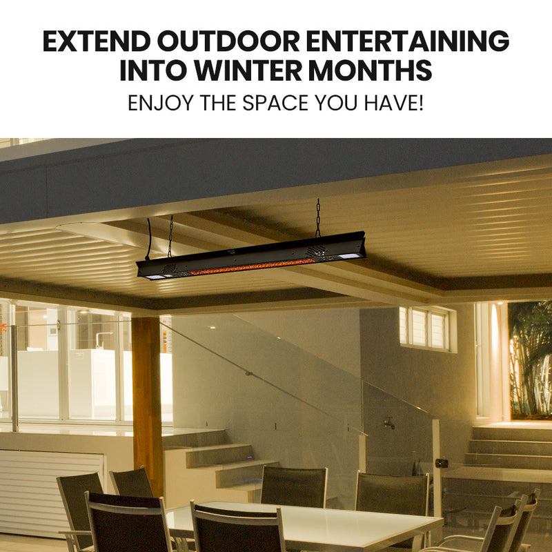 Experience efficient warmth outdoors with Danoz Direct THERMOMATE 2000W Electric Outdoor Strip Heater. Featuring a durable carbon fiber heating element