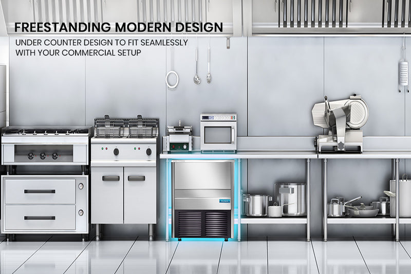 Danoz Appliances - POLYCOOL Commercial Automatic Ice Cube Maker, Free Standing Stainless Steel Ice Machine, 410 Grade