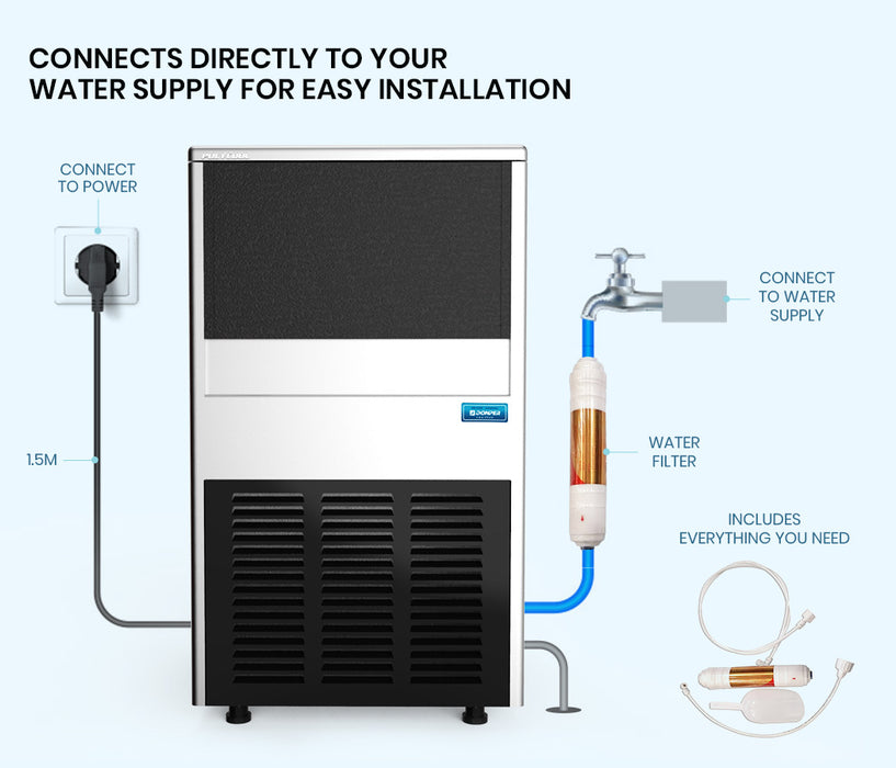 Danoz Appliances - POLYCOOL 60KG/24H Commercial Automatic Ice Cube Maker, Stainless Steel Machine, Undercounter Design