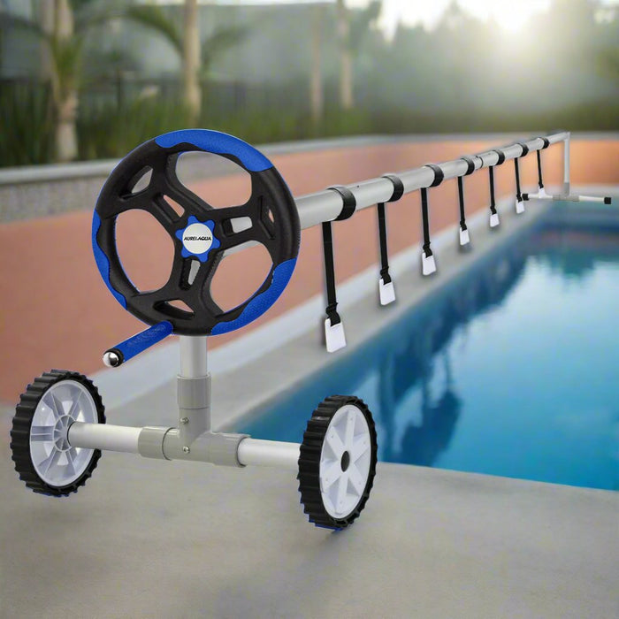 Danoz Pools 🏊 AURELAQUA 4.05m Swimming Pool Roller Cover Reel Adjustable Solar Wheels Thermal