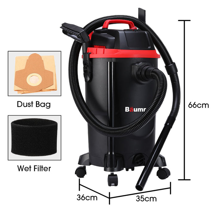 Clean your car, workshop, and carpets with Danoz Direct - Baumr-AG 30L 1200W Wet and Dry Vacuum Cleaner. With a built-in blower