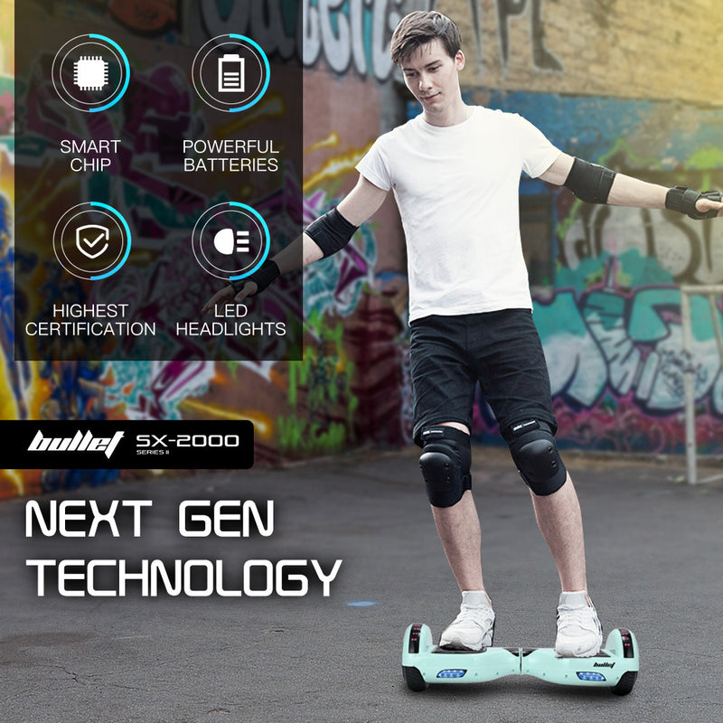 Danoz Direct - BULLET SX-2000 Hoverboard Scooter, 500W Brushless, Superior Self Balancing System, UL Certified, LED Lights, Mint Green