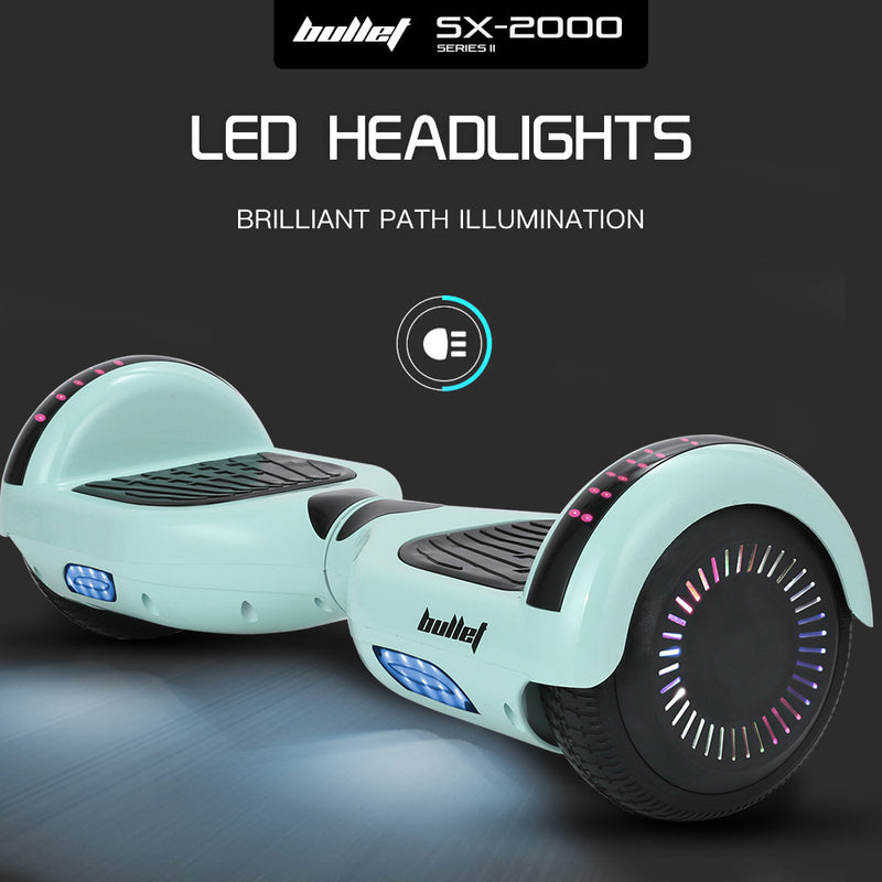 Danoz Direct - BULLET SX-2000 Hoverboard Scooter, 500W Brushless, Superior Self Balancing System, UL Certified, LED Lights, Mint Green