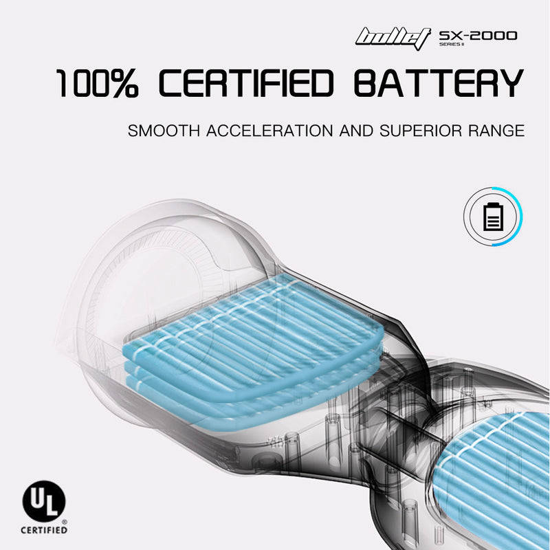 Danoz Direct - BULLET SX-2000 Hoverboard Scooter, 500W Brushless, Superior Self Balancing System, UL Certified, LED Lights, Mint Green