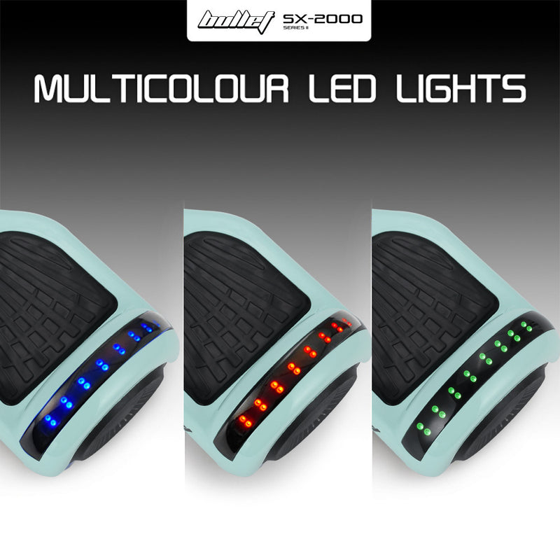 Danoz Direct - BULLET SX-2000 Hoverboard Scooter, 500W Brushless, Superior Self Balancing System, UL Certified, LED Lights, Mint Green