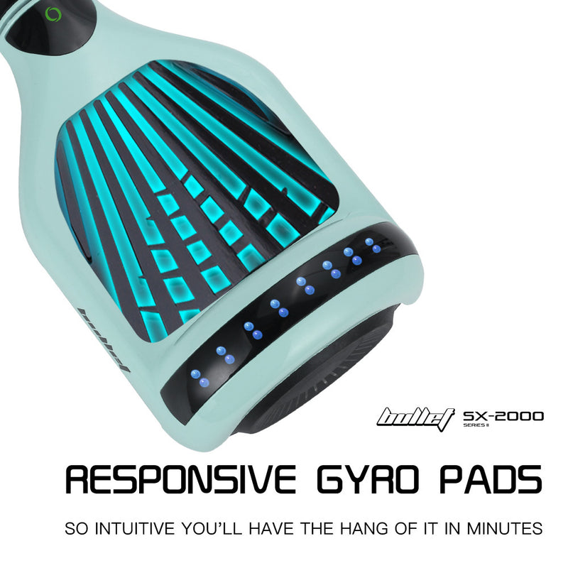 Danoz Direct - BULLET SX-2000 Hoverboard Scooter, 500W Brushless, Superior Self Balancing System, UL Certified, LED Lights, Mint Green